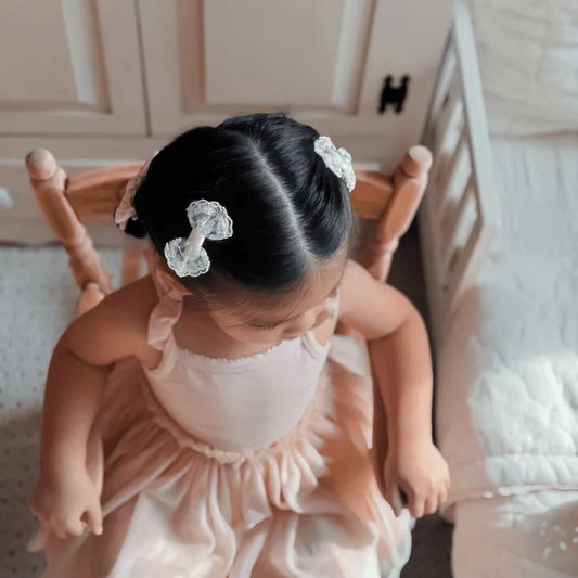 Kids Luxury Lace White Bow Clip - Kidsxtra
